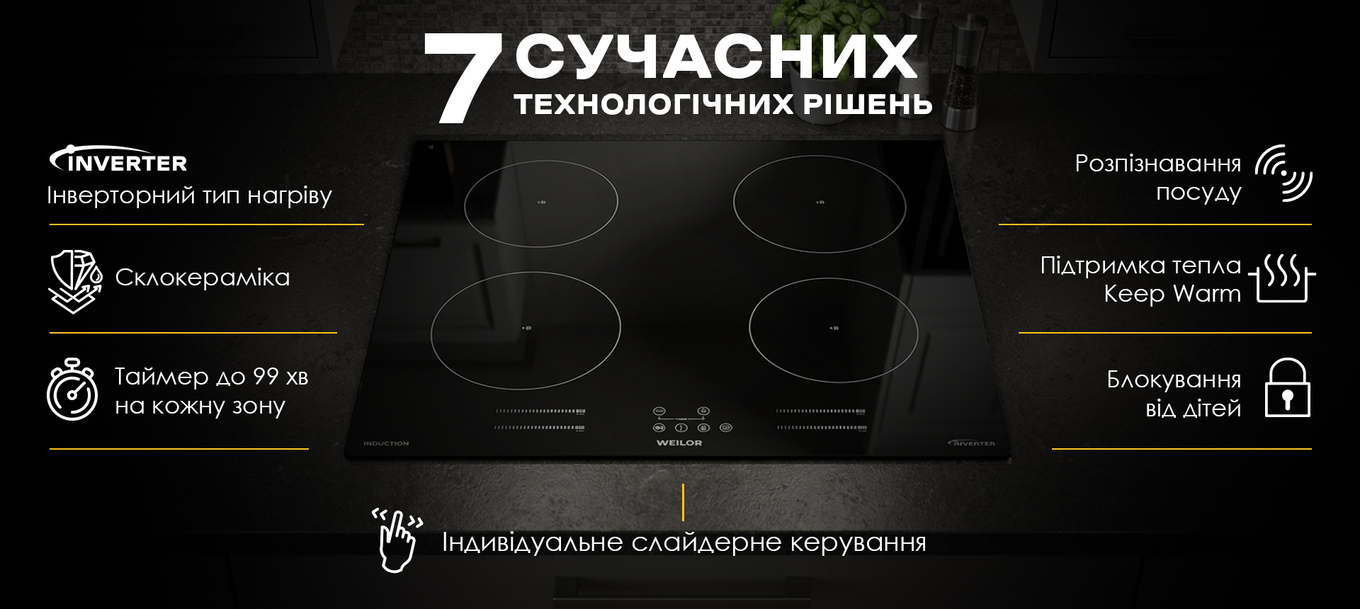 Індукційна варильна поверхня WEILOR WIS 643 BLACK з індивідуальним слайдерним керуванням та сучасними технологіями